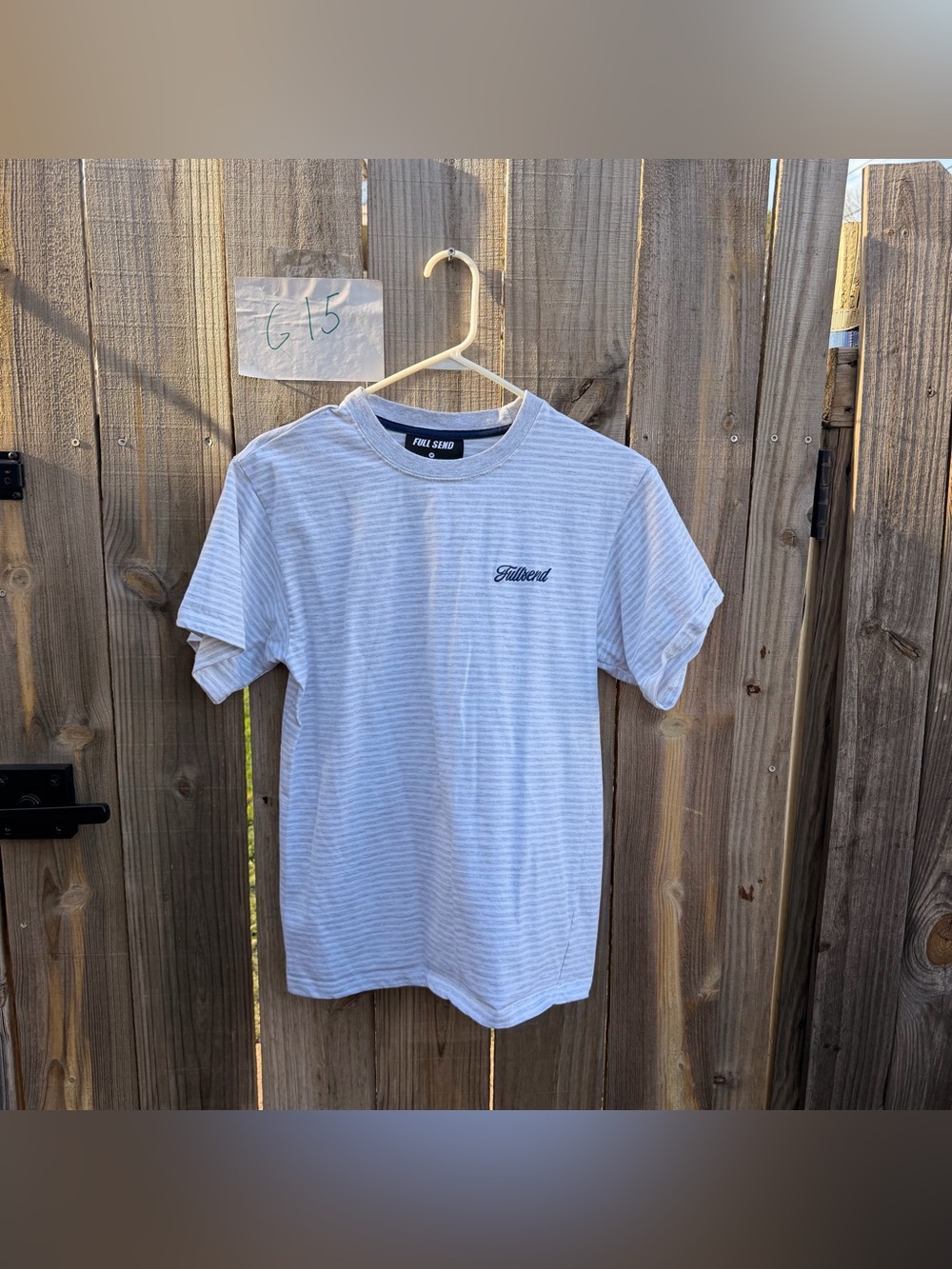 Full Send Striped Crewneck Tee in Light Gray and White